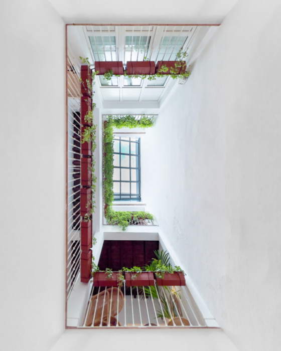 Upward view of a traditional Andalusian courtyard