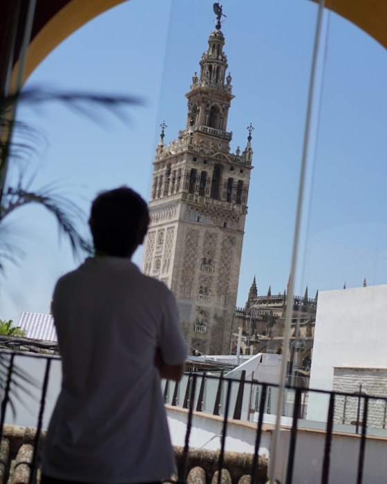 Person looking at the view from LaHerre restaurant